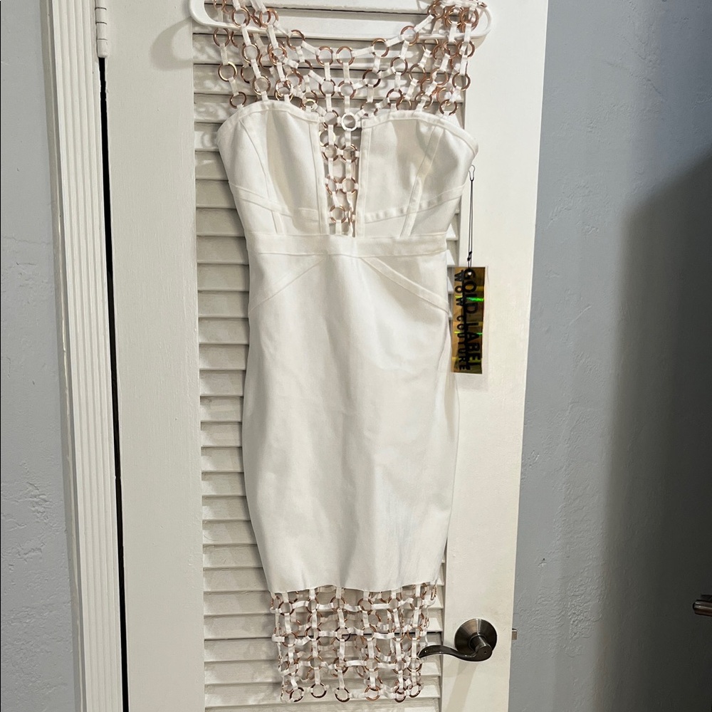 Chic White gold chain strapped Midi Dress